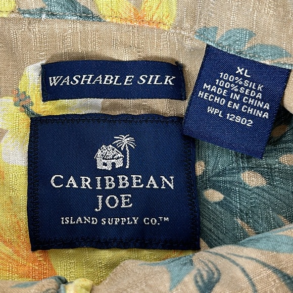 Caribbean Joe Men’s 100% Silk Hawaiian Aloha Floral Button Dress Shirt Size XL - Picture 6 of 12